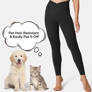 Halara Patitoff Pet Hair Resistant High Waisted Crossover Plain Black Leggings